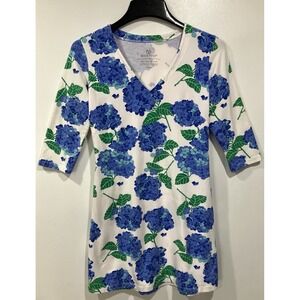 Mahi Gold Hydrangea Walk In Blue Half Sleeve Cotton Dress Size Small